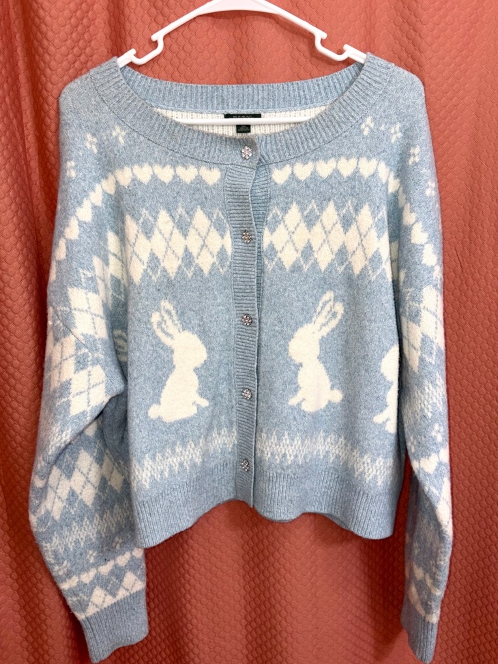 wild fable Light Blue & White Bunny Argyle Cardigan